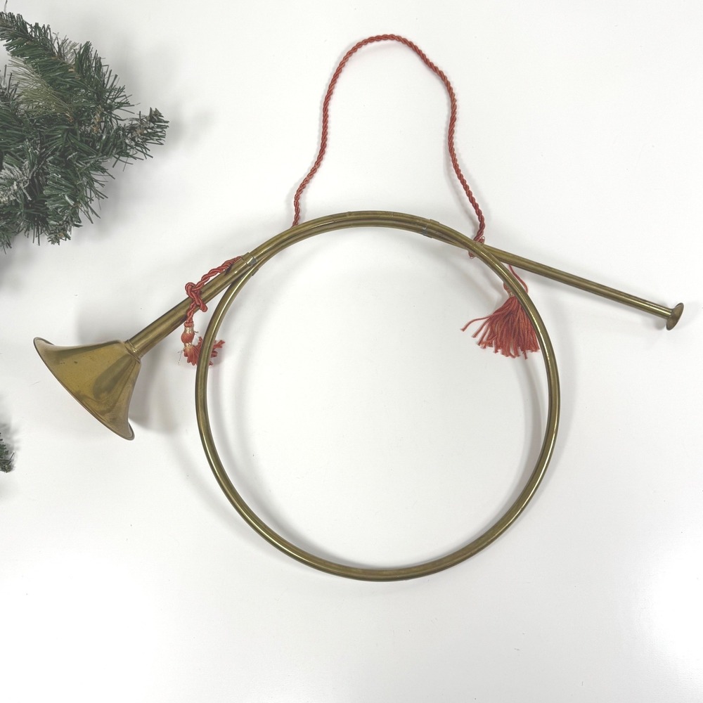 Vintage Large Brass French Horn- Christmas decor 21 inch